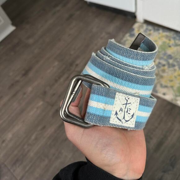 Rare Vintage 00s Y2K American Eagle Blue Rope Canvas Strap Pull Textile Belt - Picture 2 of 7